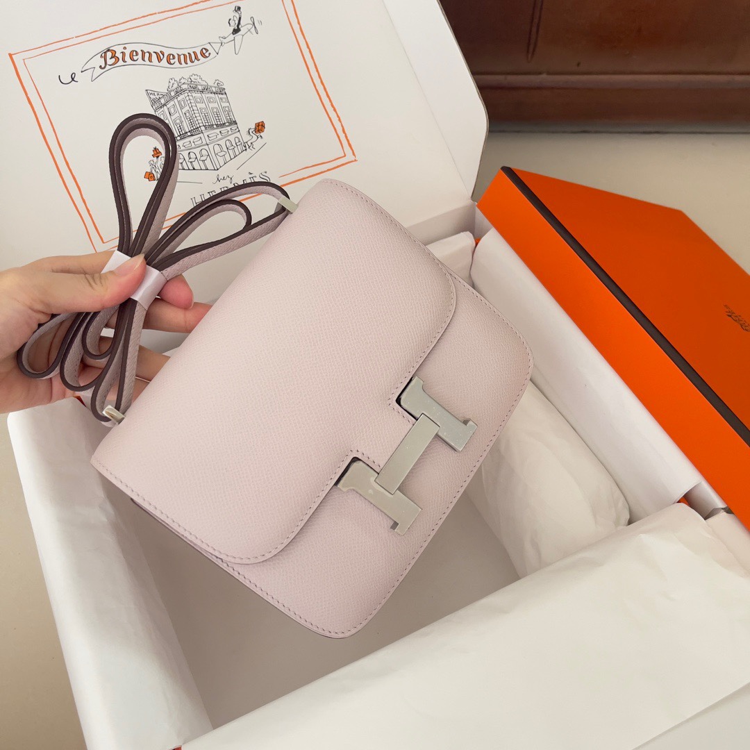 Hermes Constance 18 Mini Shoulder Bag In Rose Eglantine Epsom Leather